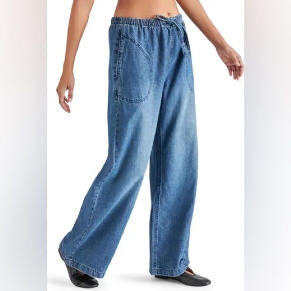 Steve Madden Wide Leg Lightweight Denim Pants Size XS Drawstring Waist NWT - Picture 4 of 10